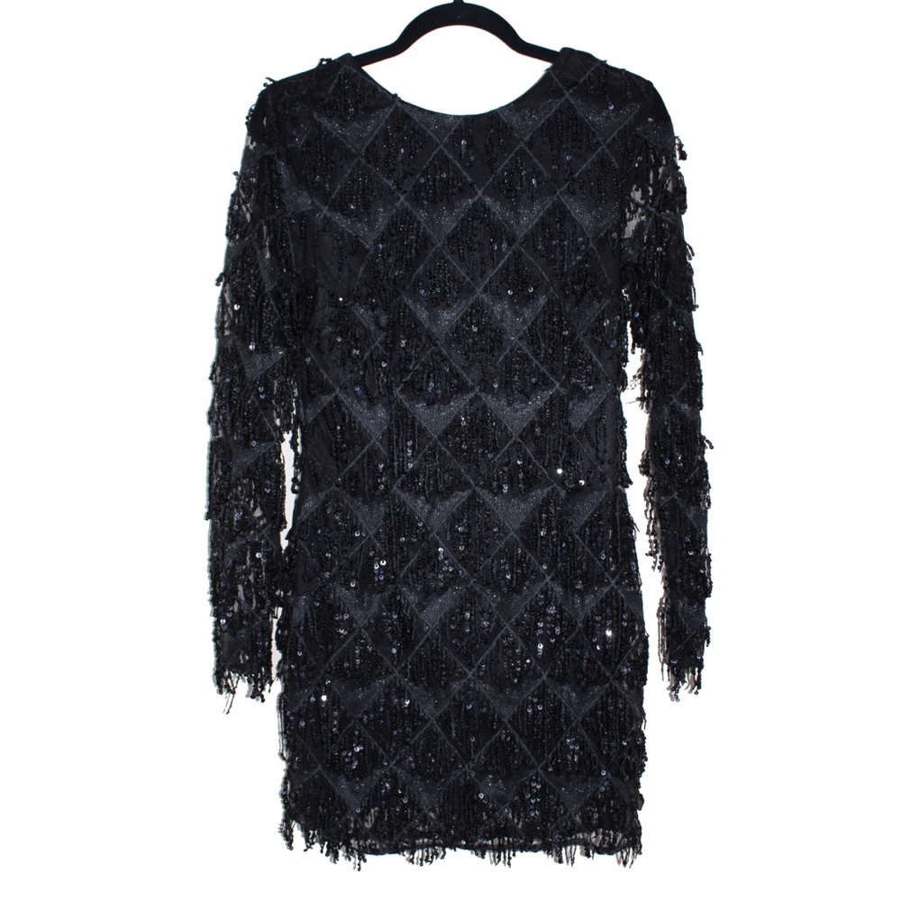 Black Sequin Fringe Long Sleeve Mini Dress✨